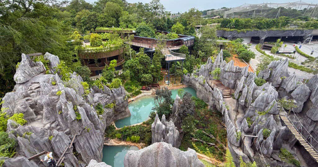 Aerial view of limestone karsts at Rainforest Wild Asia in Singapore