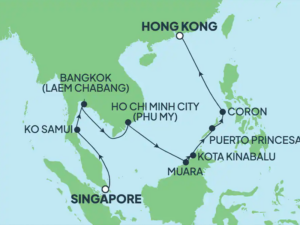 Map of NCL Norwegian Jade Cruise Route from Singapore to Hong Kong