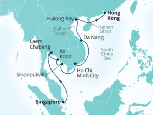 Map of Seabourn Encore Cruise Route from Singapore to Hong Kong