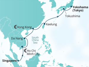 Map of Seabourn Encore Cruise Route from Singapore to Japan