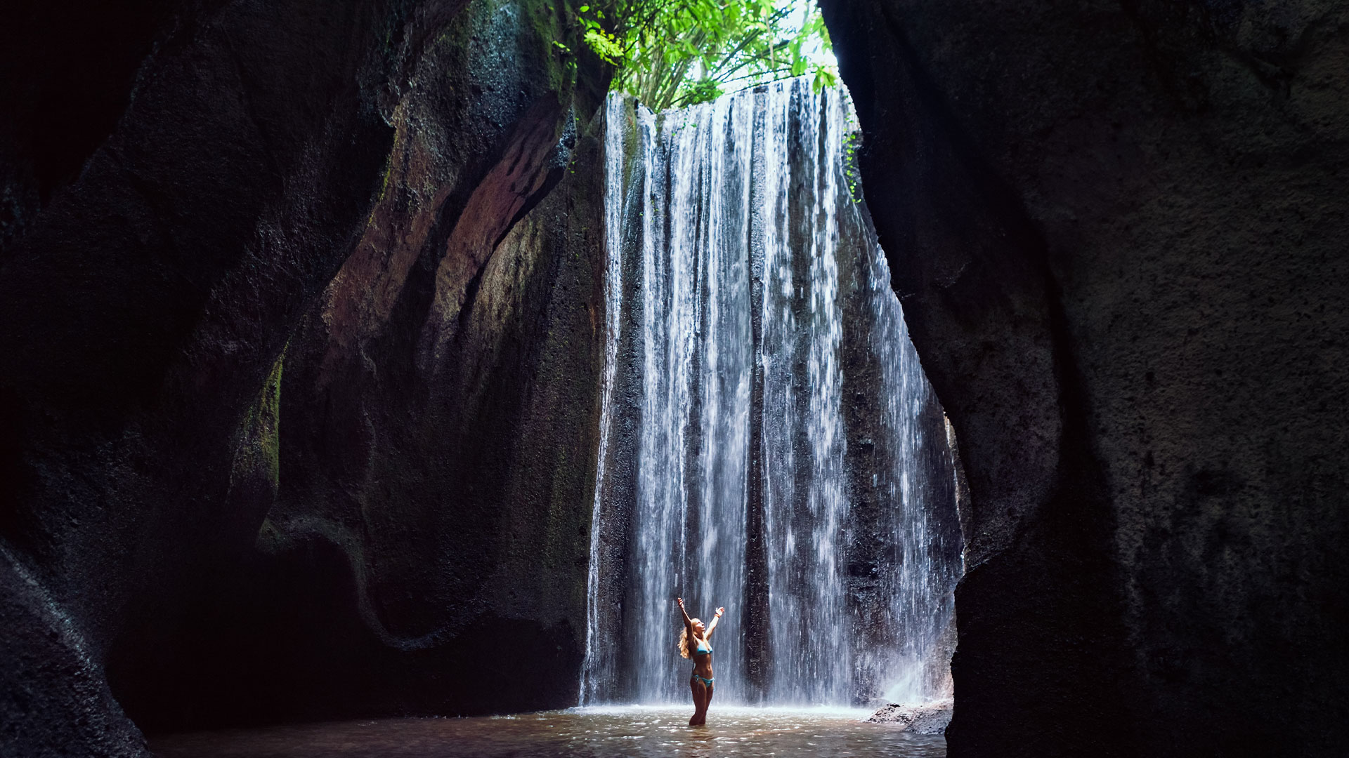 Tukad Cepung Waterfall, hidden inside a cave, Bali, Indonesia